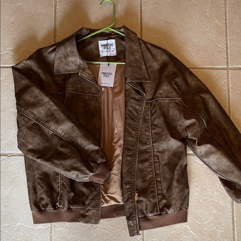 Princess Polly Brown Distressed Bomber Jacket